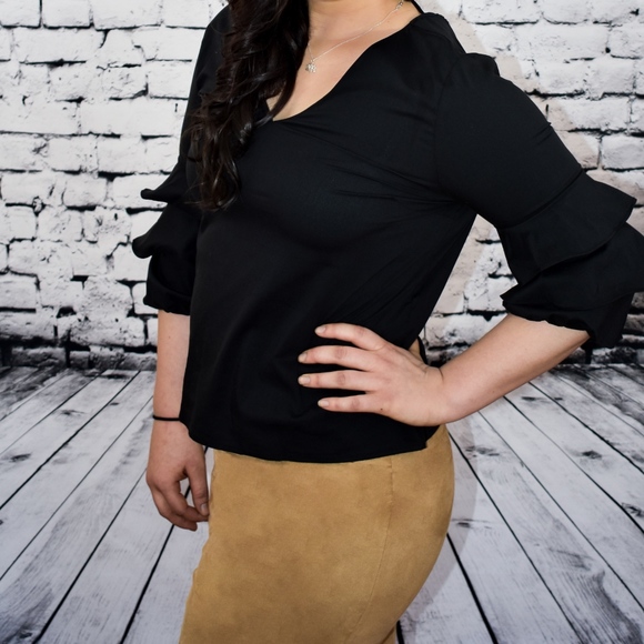 Suede Camel Bodycon Skirt (Plus) - Picture 4 of 7